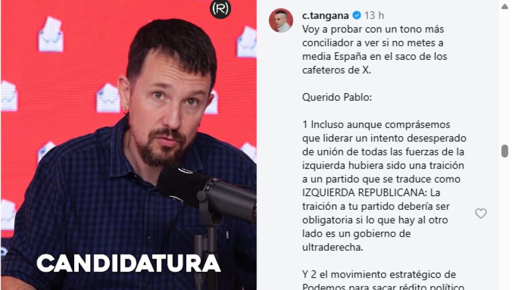 C. Tangana responde al ex líder de Podemos, Pablo Iglesias