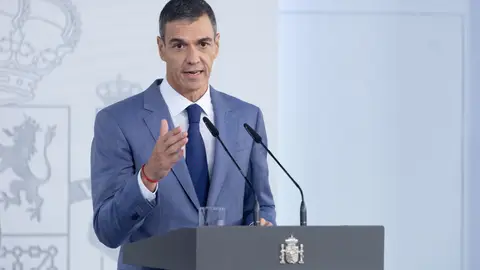 El presidente del Gobierno, Pedro Sánchez, durante una rueda de prensa posterior al Consejo de Ministros, en el Palacio de la Moncloa El presidente del Gobierno, Pedro Sánchez, durante una rueda de prensa posterior al Consejo de Ministros, en el Palacio de la Moncloa