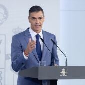 El presidente del Gobierno, Pedro Sánchez, durante una rueda de prensa posterior al Consejo de Ministros, en el Palacio de la Moncloa
