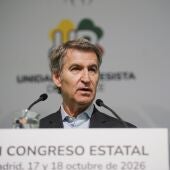 El candidato del PP a la Presidencia del Gobierno, Alberto Núñez Feijóo, durante un acto
