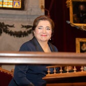 La filóloga Cristina Sánchez López durante el acto de ingreso en la Real Academia Española