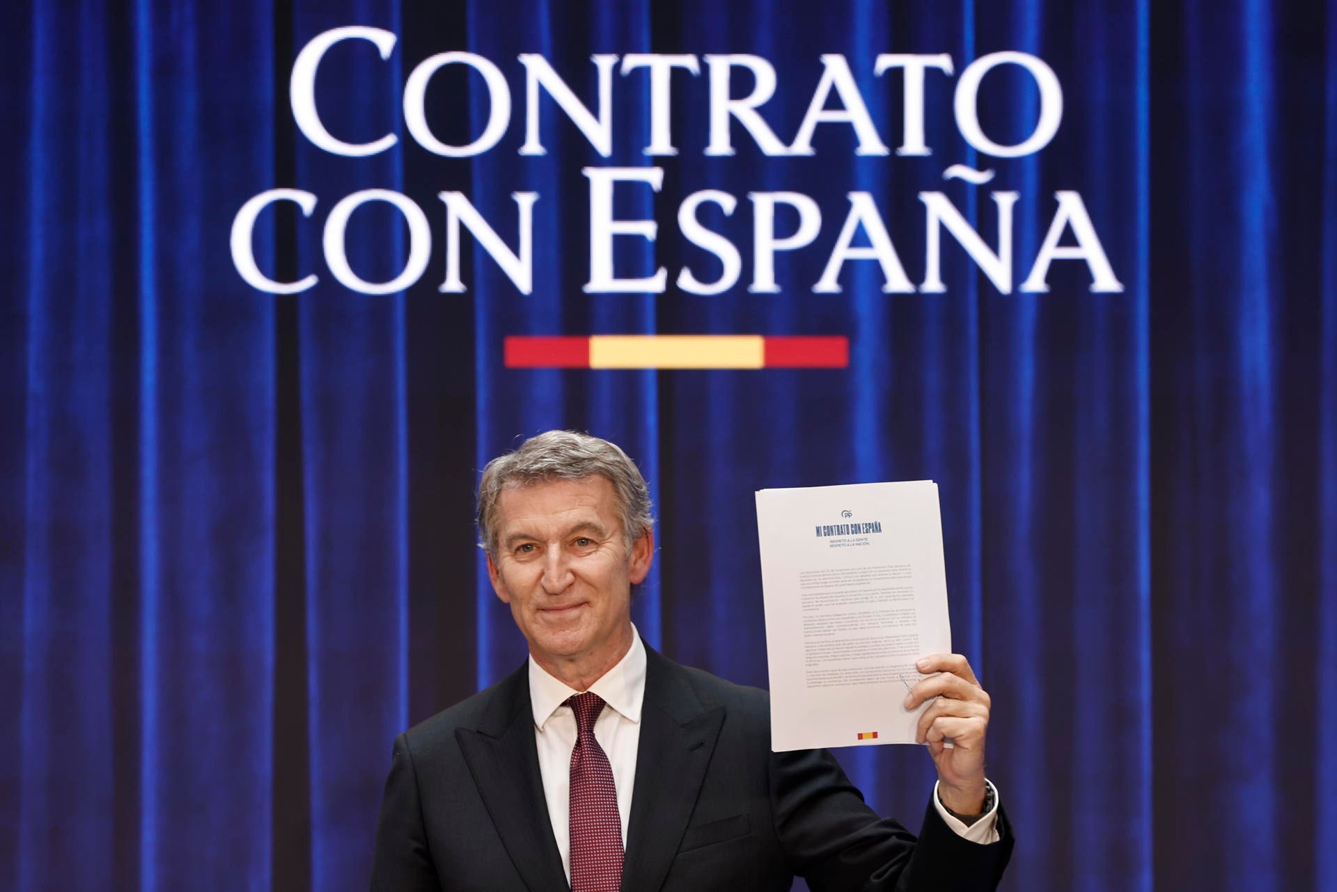 El presidente del Partido Popular, Alberto Núñez Feijóo, presenta su Contrato con España para el 29N. El presidente del Partido Popular, Alberto Núñez Feijóo, presenta su Contrato con España para el 29N.