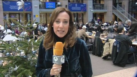 Pilar Ruip&eacute;rez en la sala de prensa del Consejo Europeo