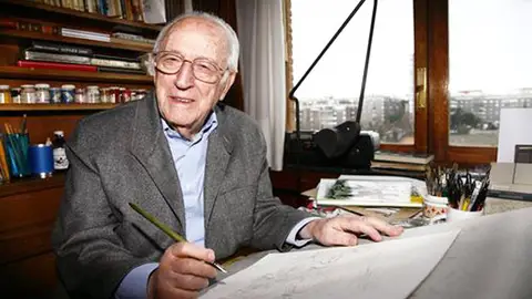 Antonio Mingote en su estudio. Antonio Mingote en su estudio.