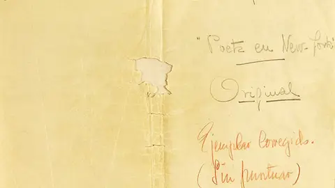 Manuscrito de 'Poeta en Nueva York', de Lorca. Manuscrito de 'Poeta en Nueva York', de Lorca.