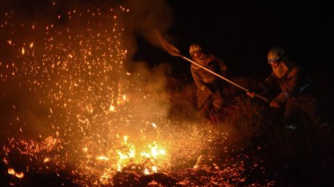 Brigadistas trabajan en las labores de extinci&oacute;n
