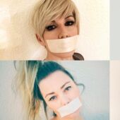 Artistas con la boca tapada en señal de protesta