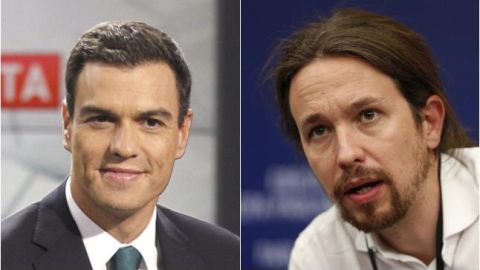 El l&iacute;der socialista, Pedro S&aacute;nchez, y el de Podemos, Pablo Iglesias