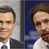 El líder socialista, Pedro Sánchez, y el de Podemos, Pablo Iglesias