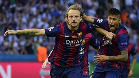 Rakitic festeja el gol