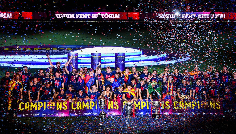 Celebración del F.C Barcelona en el Camp Nou