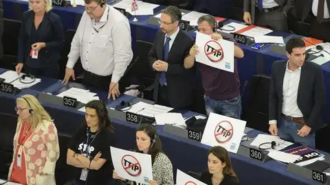 Protesta en el Parlamento Europeo contra el TTIP Protesta en el Parlamento Europeo contra el TTIP