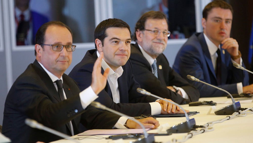 François Hollande, Alexis Tsipras, Mariano Rajoy y el primer ministro estonio, Taavi Roivas