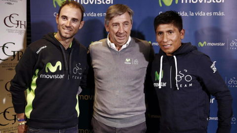 El director de Movistar Eusebio Unzu&eacute; con Alejandro Valverde