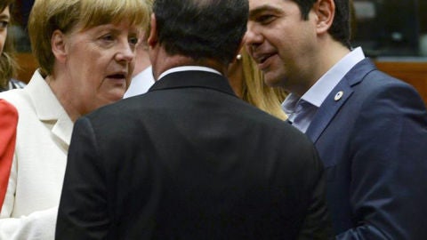 Merkel con Hollande y Tsipras