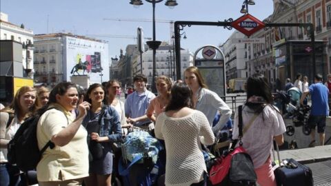 Un grupo de turistas en Madrid