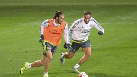 Gareth Bale y Carvajal durante el entrenamiento