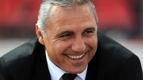 Hristo Stoichkov sonríe en un partido de la liga búlgara Hristo Stoichkov sonríe en un partido de la liga búlgara