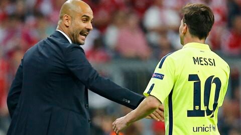 Guardiola saluda a Messi en un Bar&ccedil;a-Bayern de Champions