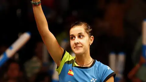 Carolina Marín celebra la victoria en los cuartos de final del Mundial de Bádminton Carolina Marín celebra la victoria en los cuartos de final del Mundial de Bádminton