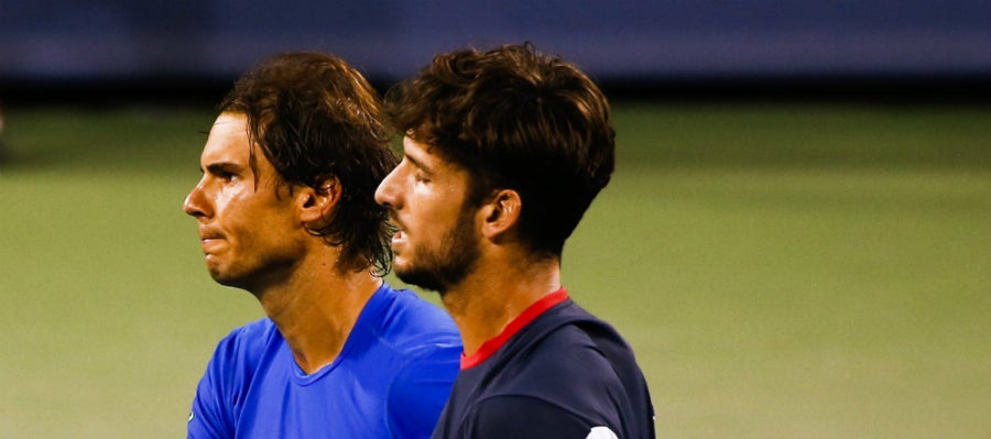 Rafa Nadal y Feliciano López se saludan tras el partido Rafa Nadal y Feliciano López se saludan tras el partido