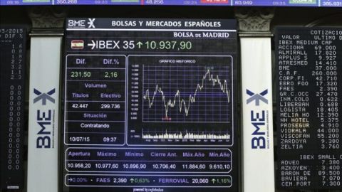 Panel con el principal indicador de la bolsa espa&ntilde;ola, el IBEX 35