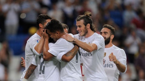 El Real Madrid celebra un gol esta pretemporada