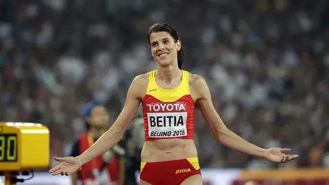 Ruth Beitia, durante la prueba de salto de altura Ruth Beitia, durante la prueba de salto de altura