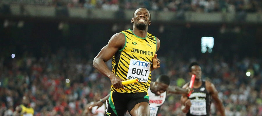 Usain Bolt, radiante tras ganar el 4x100 Usain Bolt, radiante tras ganar el 4x100