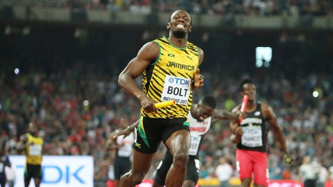 Usain Bolt, radiante tras ganar el 4x100