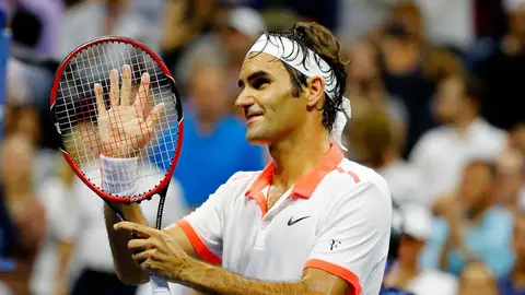 Federer celebra la victoria ante Gasquet en el US Open Federer celebra la victoria ante Gasquet en el US Open