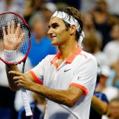 Federer celebra la victoria ante Gasquet en el US Open