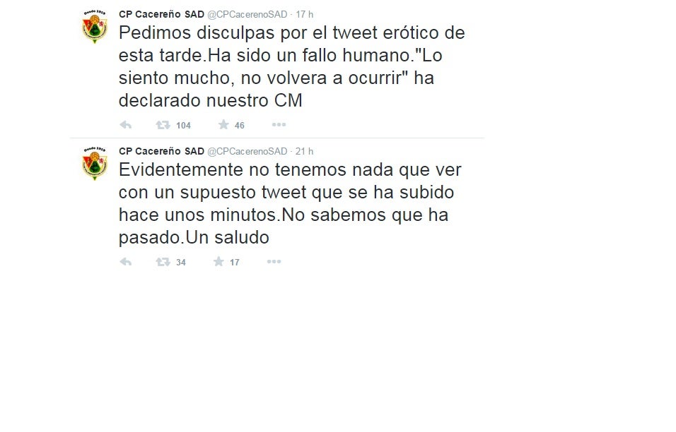 El error 'erótico' de José Luis Leo, el Communty Manager del Cacereño El error 'erótico' de José Luis Leo, el Communty Manager del Cacereño