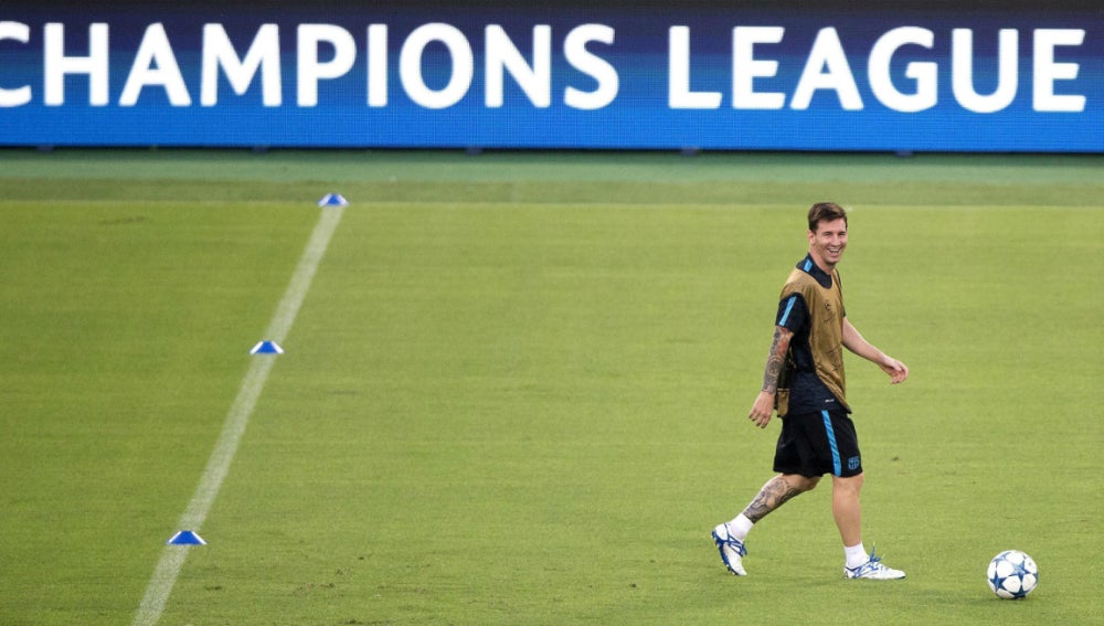 Messi, durante el entrenamiento del Barcelona en Roma