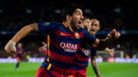 Luis Su&aacute;rez celebra su gol contra el Leverkusen
