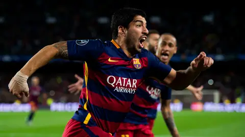 Luis Suárez celebra su gol contra el Leverkusen Luis Suárez celebra su gol contra el Leverkusen