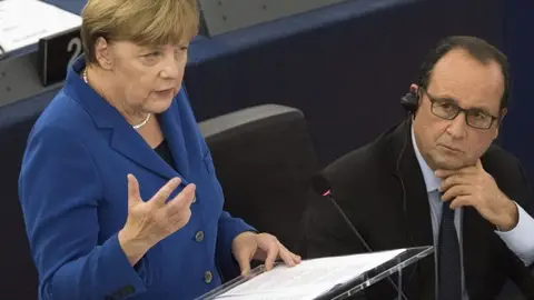 Merkel y Hollande en la Eurocàmara Merkel y Hollande en la Eurocàmara