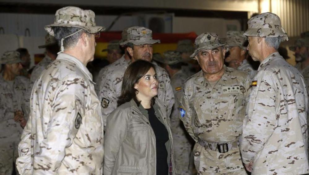 Soraya Sáenz de Santamaría durante el acto de despedida de las tropas españolas en Afganistán.