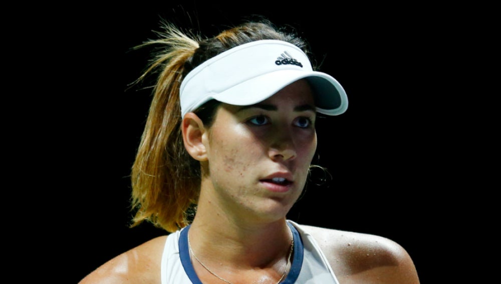 Garbiñe Muguruza celebra un punto durante el partido