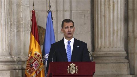 El rey Felipe VI durante su intervenci&oacute;n en el acto solemne que se celebra para conmemorar el 70 aniversario de la ONU