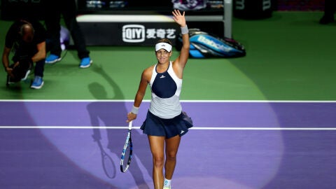 Garbi&ntilde;e Muguruza celebra su victoria contra Kvitova