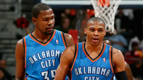 Kevin Durant y Russell Westbrook, durante el partido Kevin Durant y Russell Westbrook, durante el partido