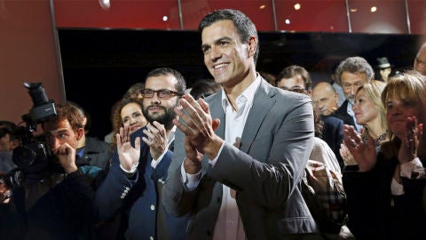 Pedro S&aacute;nchez durante la presentaci&oacute;n de la plataforma en apoyo a su candidatura a presidente del Gobierno