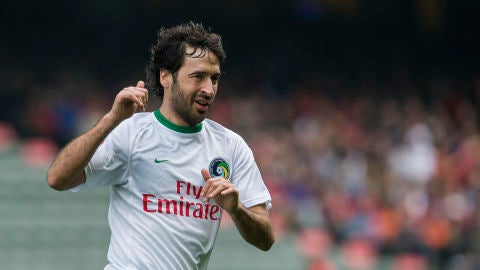 Ra&uacute;l celebra un gol con el New York Cosmos