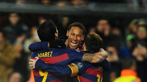 Su&aacute;rez, Messi y Neymar juntos