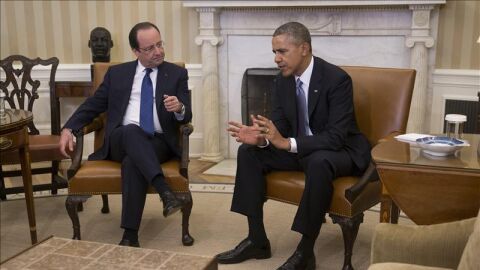 Fran&ccedil;ois Hollande con Barack Obama en la Casa Blanca.
