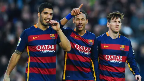 Luis Suárez (izq), Neymar y Leo Messi (d) Luis Suárez (izq), Neymar y Leo Messi (d)