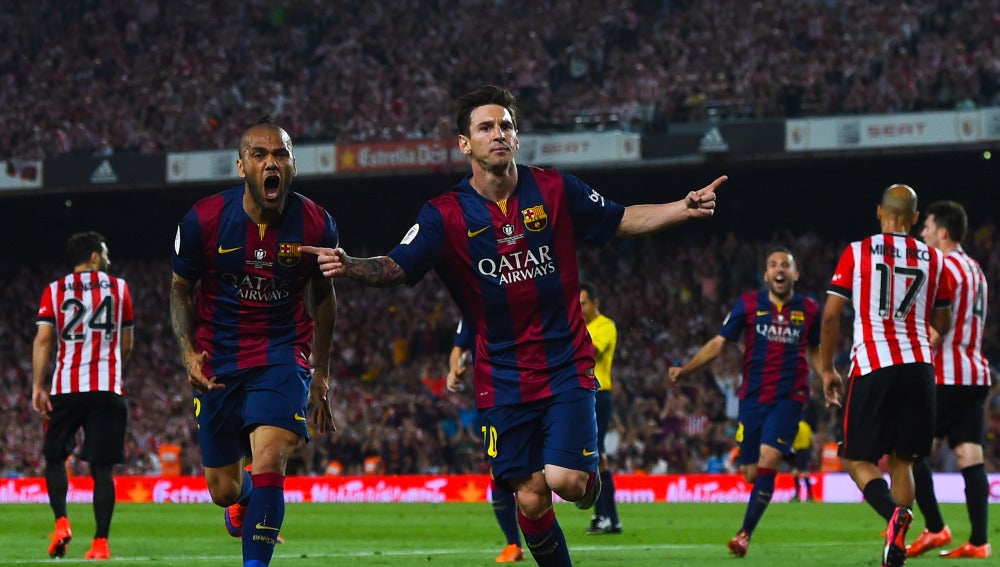 Messi celebra el gol ante el Athletic en la final de la Copa del Rey