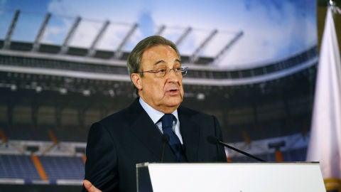 Florentino P&eacute;rez, durante la comparecencia de prensa