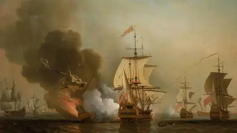 Pintura de la batalla entre el galeón San José y el navío inglés Pintura de la batalla entre el galeón San José y el navío inglés